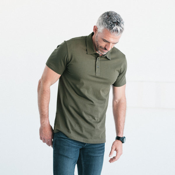 Men's Essential Polo - Short Sleeve in Olive Green Cotton Jersey