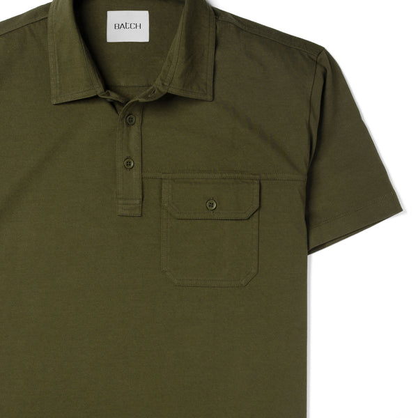 本日限定Cotton Knit Short-Sleeve Polo オリーブ 1 Men's Utility Polo - Short Sleeve Builder in Olive Green Cotton