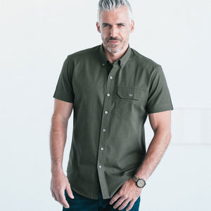 Builder Short Sleeve Casual Shirt – Olive Green Cotton End-on-end