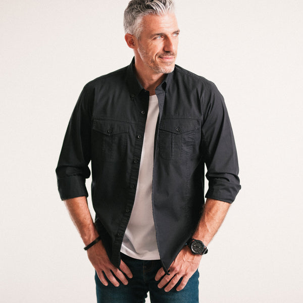 Men's Utility Shirt - Editor in Jet Black Poplin | Batch
