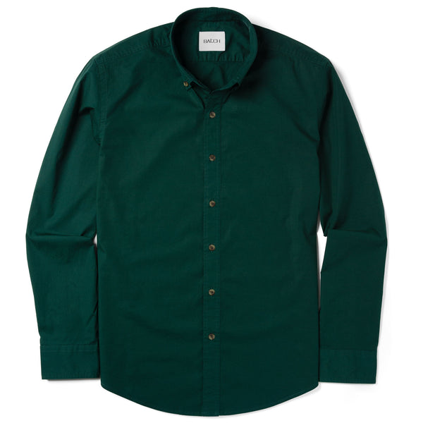 Men's Casual Button Down Shirt in Green Cotton Poplin Medium