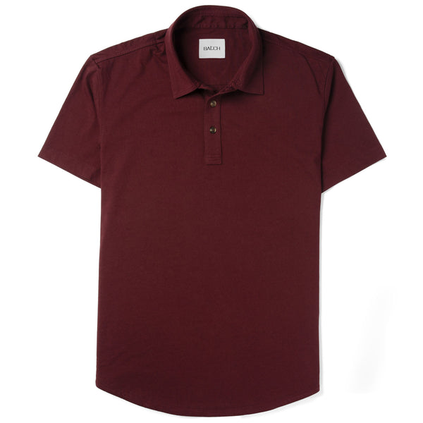 Essential Short Sleeve Curved Hem Polo Shirt Burgundy Cotton Jersey Essential Short Sleeve Curved Hem Polo Shirt Burgundy Cotton Jersey