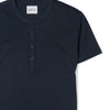 Batch Men's Essential Short Sleeve Curved Hem Henley – Navy Cotton Jersey Image Close Up