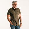 Essential Button Down Collar Casual Short Sleeve Shirt - Olive Green Cotton Twill