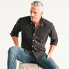 Batch Men's Essential Casual Knit Shirt - WB Black Cotton Pique Image On Body Sitting