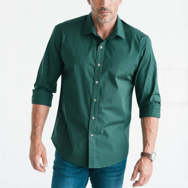 Men's Casual Button Down Shirt in Forest Green Cotton Poplin Large - Tall