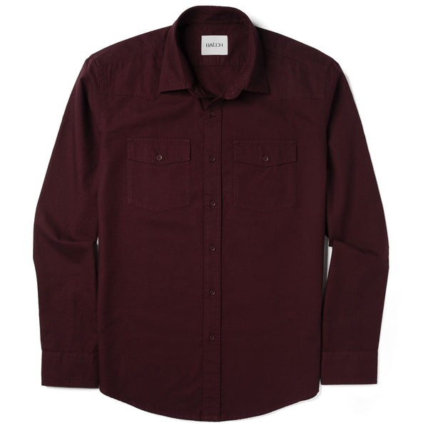 Men's Utility Shirt - Maker In Burgundy Cotton Oxford Med / Large