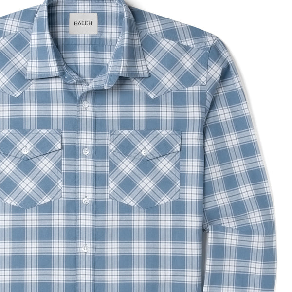slim fit dress slacks Men's Utility Shirt - Maker in Light Blue Oxford Plaid Medium