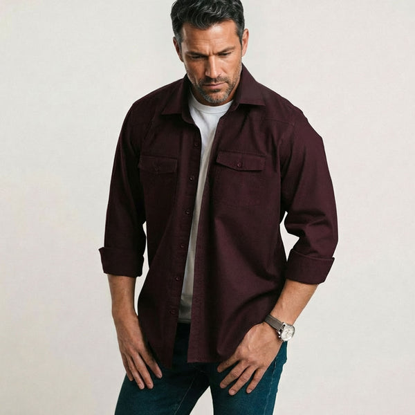 Men's Utility Shirt - Maker In Burgundy Cotton Oxford Med / Large - Tall