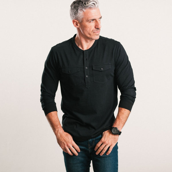 Pioneer Henley Shirt – Jet Black Cotton Jersey