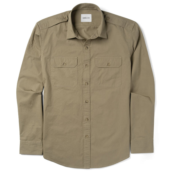 Men's Utility Shirt - Smith in Light Fatigue Khaki Cotton Twill Small Men's Utility Shirt - Smith in Light Fatigue Khaki Cotton Twill Small