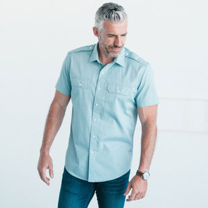 Smith Utility Short Sleeve Shirt – Light Blue Cotton Twill