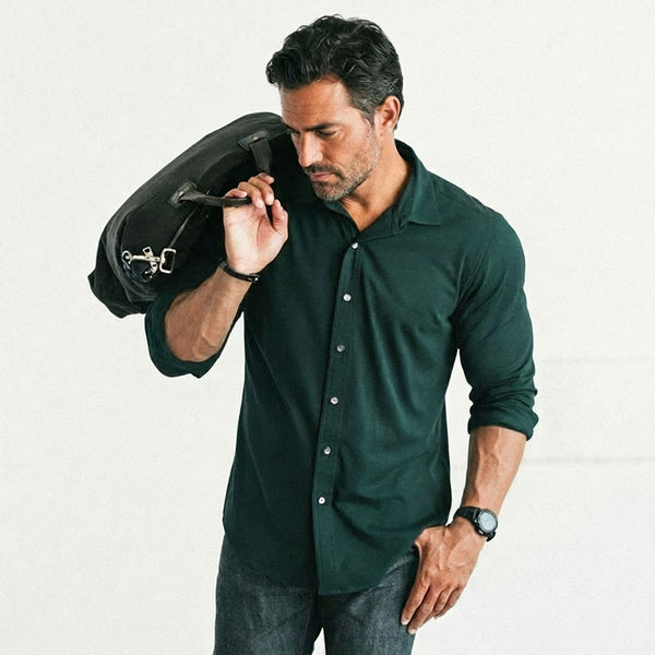 Men's Casual Button Down Shirt in Forest Green Cotton Jersey X-large Men's Casual Button Down Shirt in Forest Green Cotton Jersey X-large