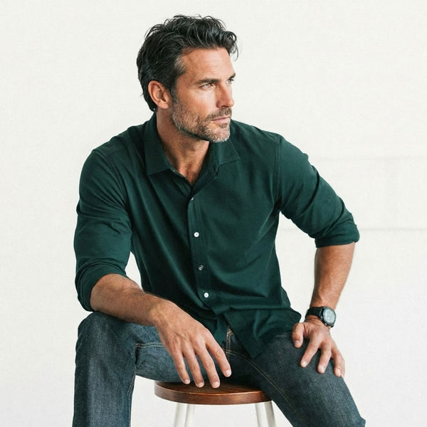 Men's Casual Button Down Shirt in Forest Green Cotton Jersey X-large - tall Men's Casual Button Down Shirt in Forest Green Cotton Jersey X-large - tall