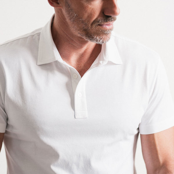 Men's Essential Polo Short Sleeve in Pure White Cotton Jersey