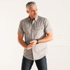 Batch Men's Author Short Sleeve Casual Shirt Flint Gray Cotton Oxford On Body Standing Image with Pocket