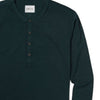 Batch Men's Essential Curved Hem Henley – Forest Green Cotton Jersey Image Close Up