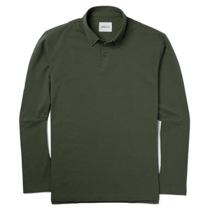 Batch Men's Essential Long Sleeve BDC Polo – Olive Green Cotton Pique Image