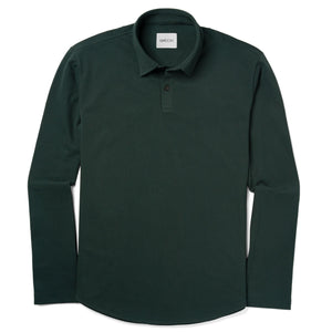 Batch Men's Essential Long Sleeve HBC Polo – Forest Green Cotton Pique Image