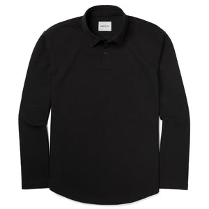 Batch Men's Essential Long Sleeve HBC Polo – Black Cotton Pique Image
