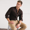 Batch Men's Essential Band Collar WB Casual Shirt - Dark Burgundy Mercerized Cotton On Body Image Sitting