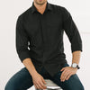 Operator Two Pocket Men's Utility Shirt In Black Cotton Canvas On Body Front View