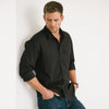 Operator Two Pocket Men's Utility Shirt In Black Cotton Canvas On Body Side View