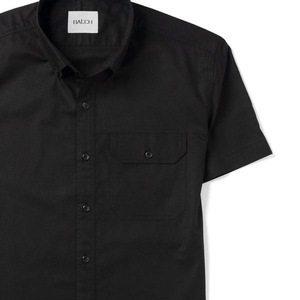 Men's Short Sleeve Casual Shirt - Builder in Jet Black Cotton Oxford | Batch
