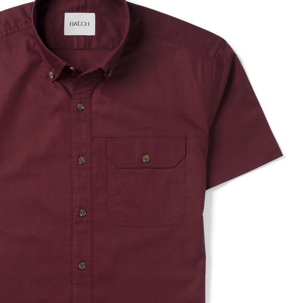 Men's Short Sleeve Casual Shirt - Builder in Burgundy Cotton Oxford Med / Large - Tall Men's Short Sleeve Casual Shirt - Builder in Burgundy Cotton Oxford Med / Large - Tall