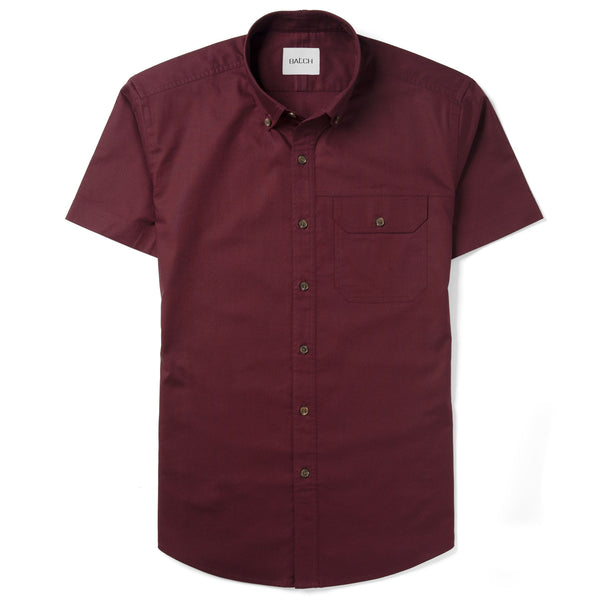 Men's Short Sleeve Casual Shirt Builder in Burgundy Cotton Oxford