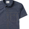 Batch Men's Builder Short Sleeve Casual Shirt In Navy Blue End-on-end Close Up Pocket Image