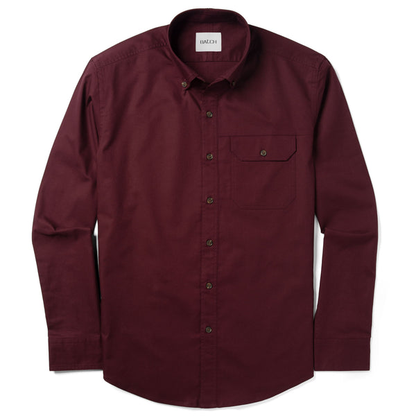 Men's One Pocket Casual Shirt - Builder in Burgundy Cotton Oxford X-Large Men's One Pocket Casual Shirt - Builder in Burgundy Cotton Oxford X-Large