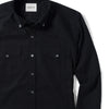Editor Two Pocket Men's Utility Shirt In Jet Black Mercerized Cotton Close-Up Image