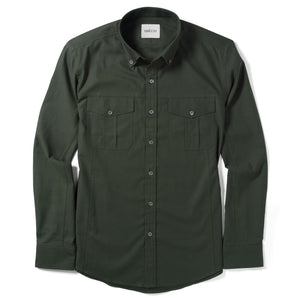 Editor Two Pocket Men's Utility Shirt In Olive Green Mercerized Cotton