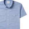 Batch Editor Two Pocket Short Sleeve Men's Utility Shirt In Classic Blue Cotton Oxford Close-Up Image