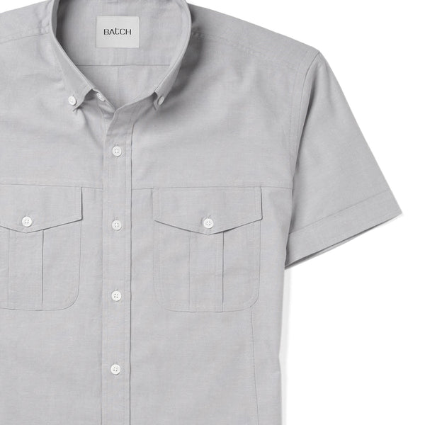 Men's Short Sleeve Utility Shirt Editor Aluminum Gray Cotton Oxford