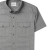 Batch Editor Two Pocket Short Sleeve Men's Utility Shirt In Flint Gray Cotton Oxford Close-up Image