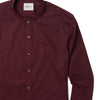 Batch Men's Essential Band Collar Button Down Shirt - Dark Burgundy Cotton Twill Image Close Up