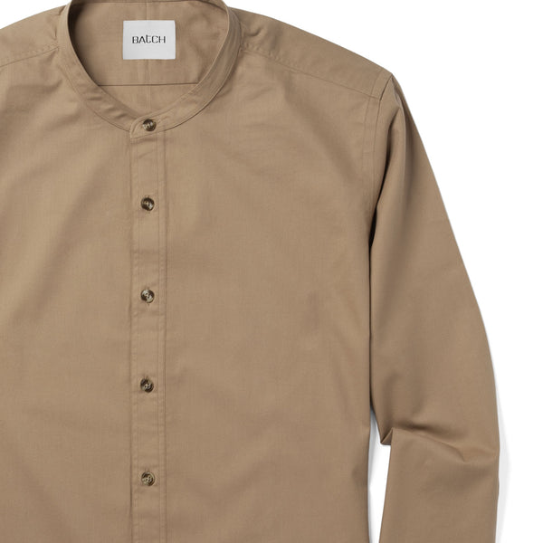 Men's Band Collar Button Down Shirt In Desert Stone 100 Men's Band Collar Button Down Shirt In Desert Stone 100