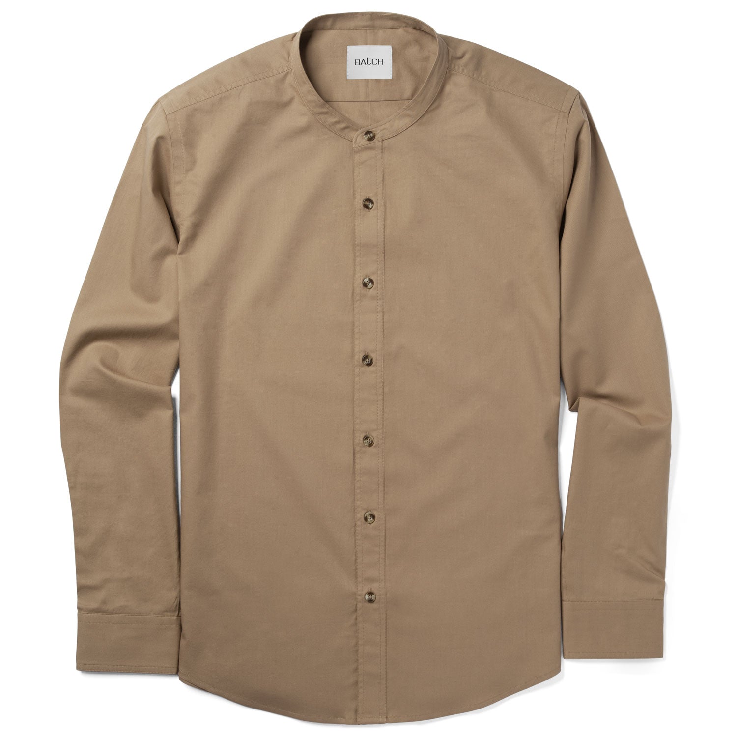 Essential Band Collar Button Down Shirt - Desert Stone Cotton Twill