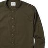 Batch Men's Essential Band Collar Button Down Shirt - Olive Green Cotton Twill Image Close Up