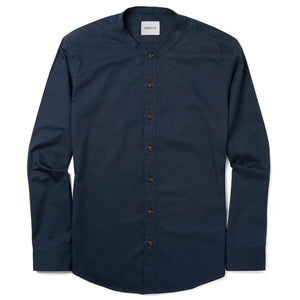 Batch Men's Essential Band Collar Button Down Shirt - Dark Navy Cotton Twill Image