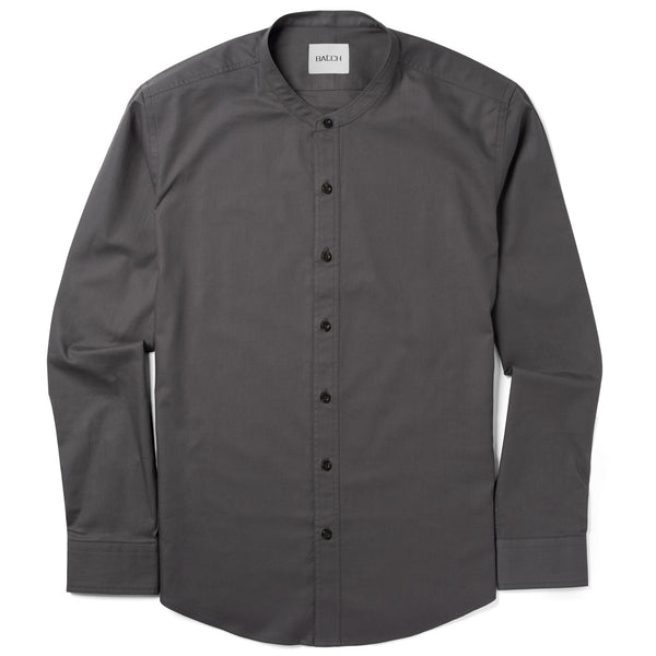 Men's Band Collar Button Down Shirt In Slate Gray 100% Cotton Twill X-Large Men's Band Collar Button Down Shirt In Slate Gray 100% Cotton Twill X-Large