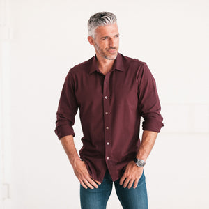 Batch Men's Essential T-Shirt Shirt - Burgundy Cotton Jersey Image On Body
