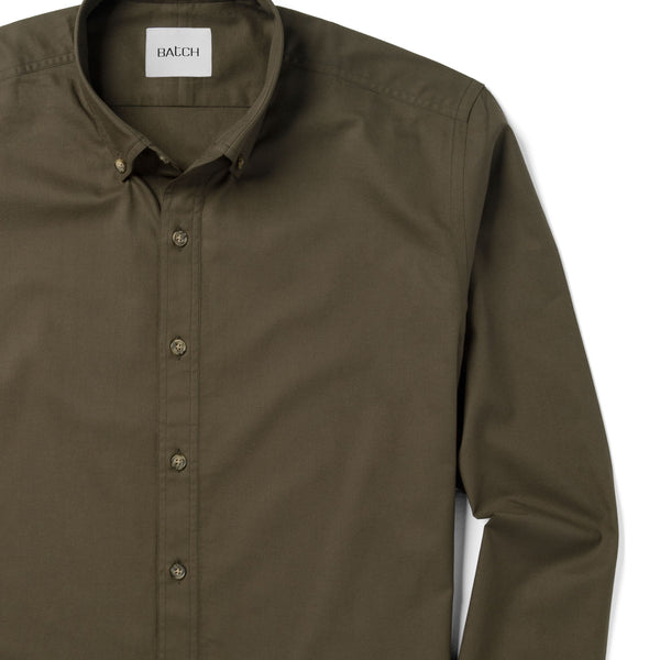 Men's Casual Button Down Shirt in Olive Green Cotton Twill