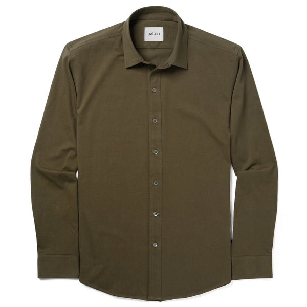 Men's Casual Button Down Shirt in Olive Green Cotton Jersey XX-Large Men's Casual Button Down Shirt in Olive Green Cotton Jersey XX-Large