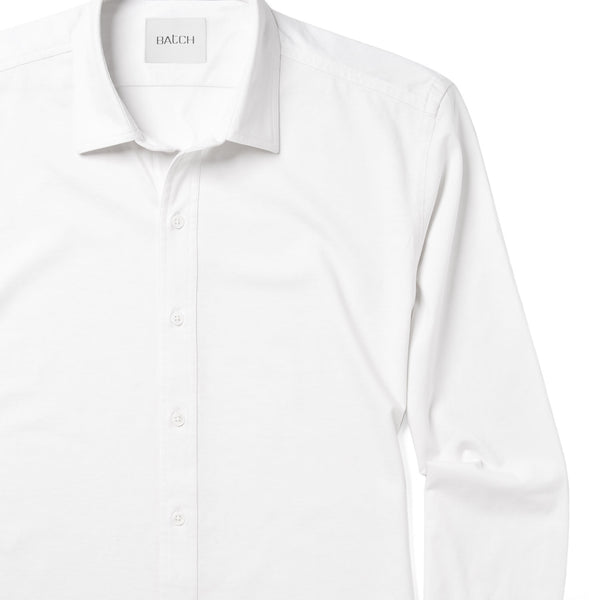 button up white dress shirt Men's Casual Button Down Shirt in White Cotton Jersey Medium