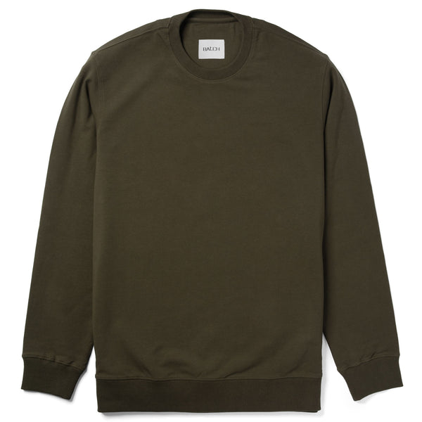 Men's Essential Sweatshirt Long Sleeves in Olive Green Cotton French Terry