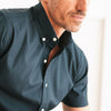 Batch Men's Essential Short Sleeve Casual Shirt - WB Navy Stretch Cotton Poplin Image Close up of Collar