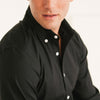 Batch Men's Essential Casual Shirt - WB Black Stretch Cotton Poplin Image Close Up of Collar